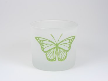 Teelichtglas satiniert Jumbo Schmetterling farbig gruen