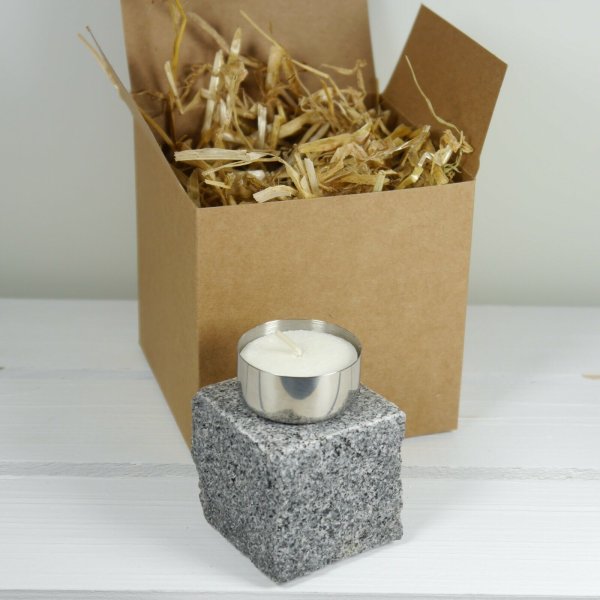Edelstahl Granit Teelichthalter mit Geschenkbox